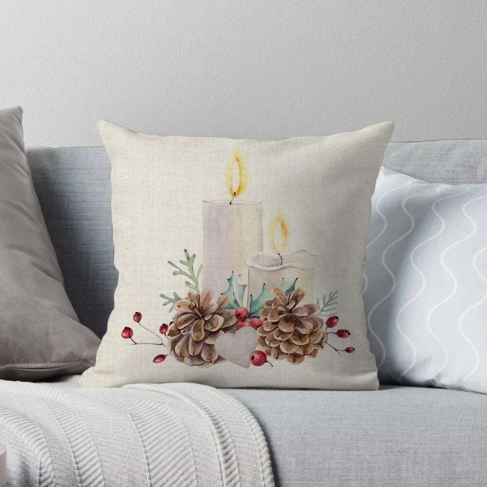 1PC Christmas Linen Pillowcase Cushion Cover – Customizable Home Sofa Decoration