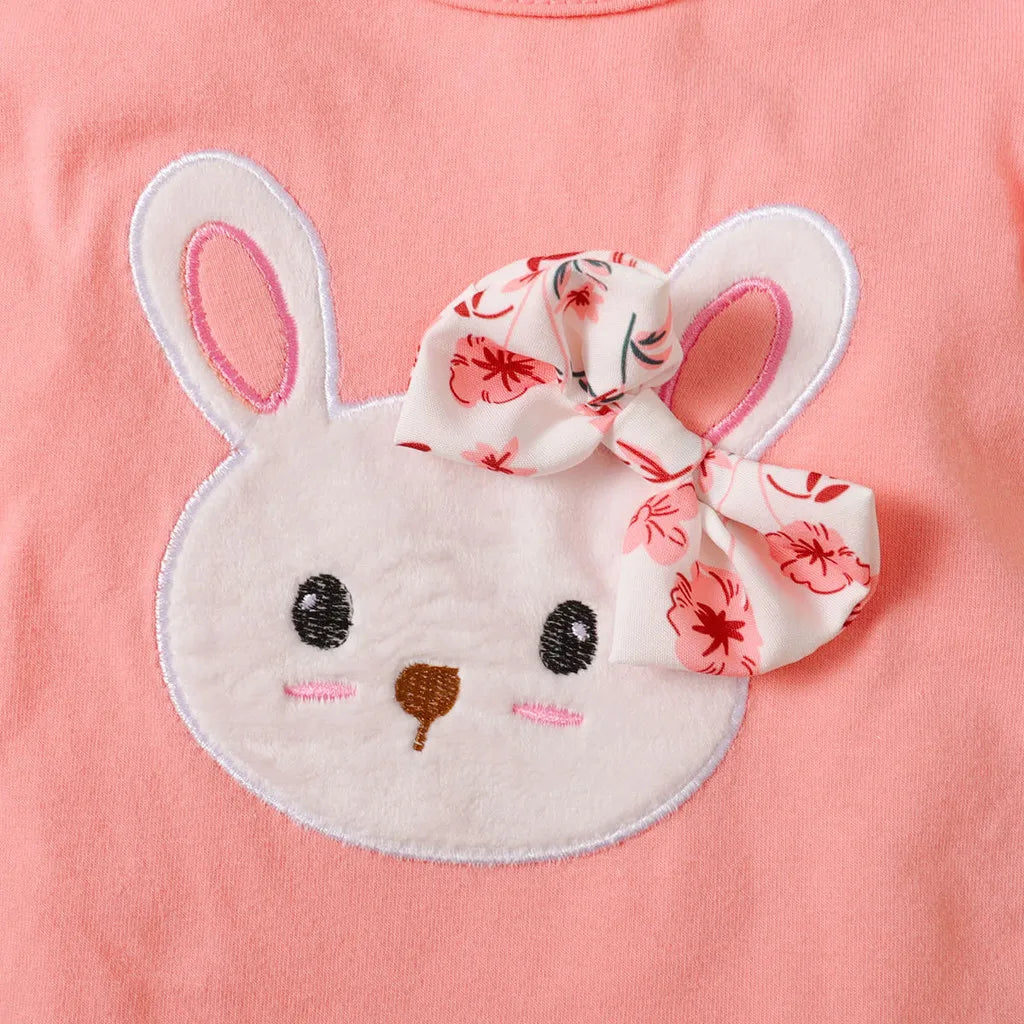 3-Piece Baby Girl Outfit: Rabbit Bodysuit, Shorts & Headband