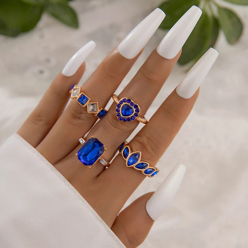 Tocona Vintage Geometric Crystal Ring Set: Simple Irregular Alloy Design