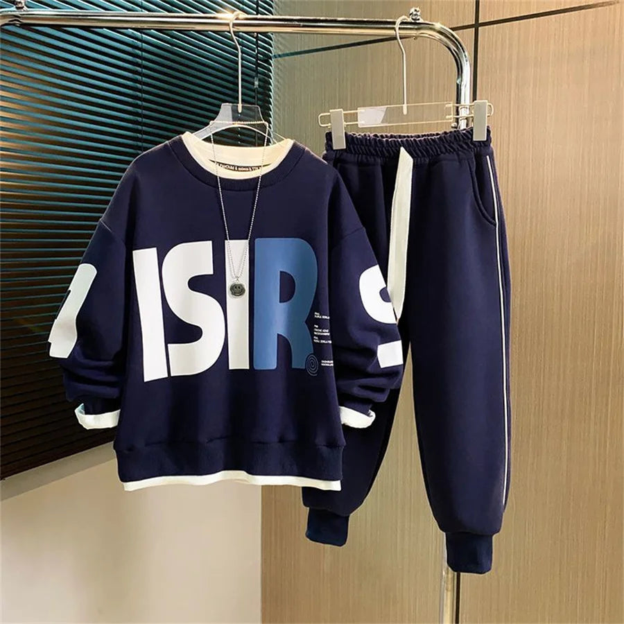 Boys' Autumn Tracksuit 2-Piece Set – Letter Print Top & Pants Outfit