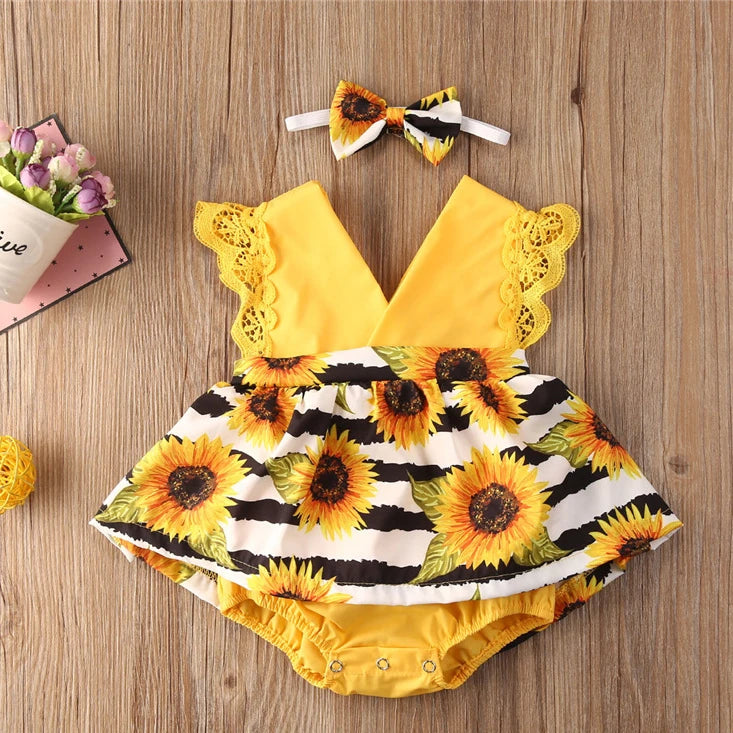 2-Piece Red Flower Baby Dress - Newborn to 24M Princess Outfit