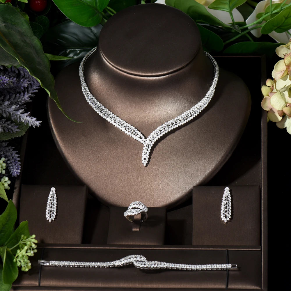 Classic CZ Bridal Jewelry Set – Rectangular Necklace & Earrings