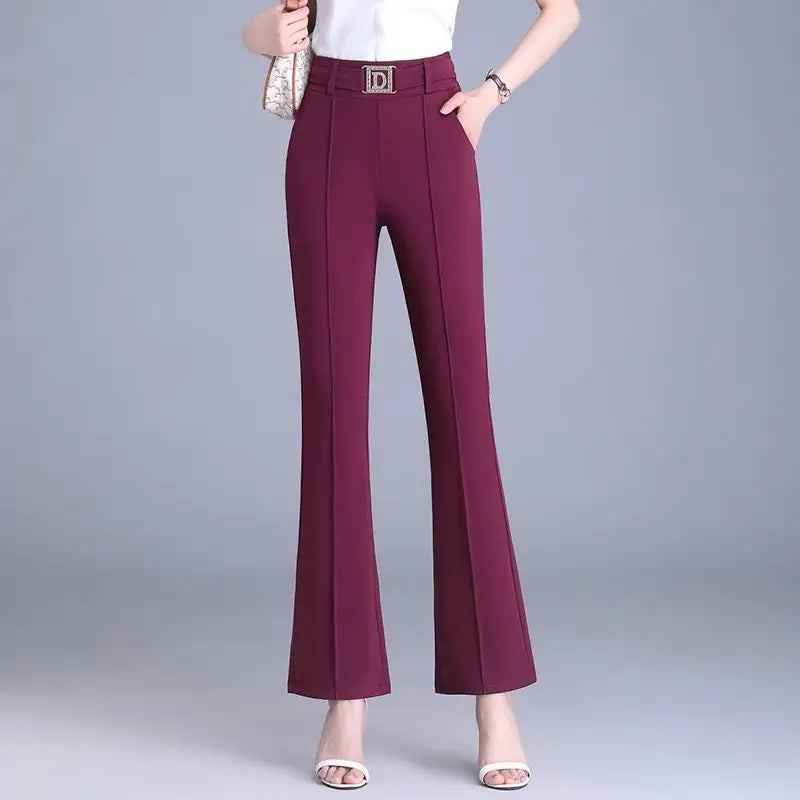 Spring/Summer High Waist Flare Pants with Bright Line Decoration