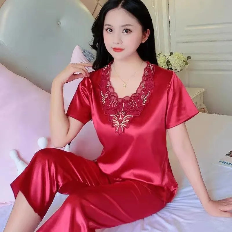 Plus Size 3XL Satin Pajama Set - Women's Casual Sleepwear (2 Pieces)
