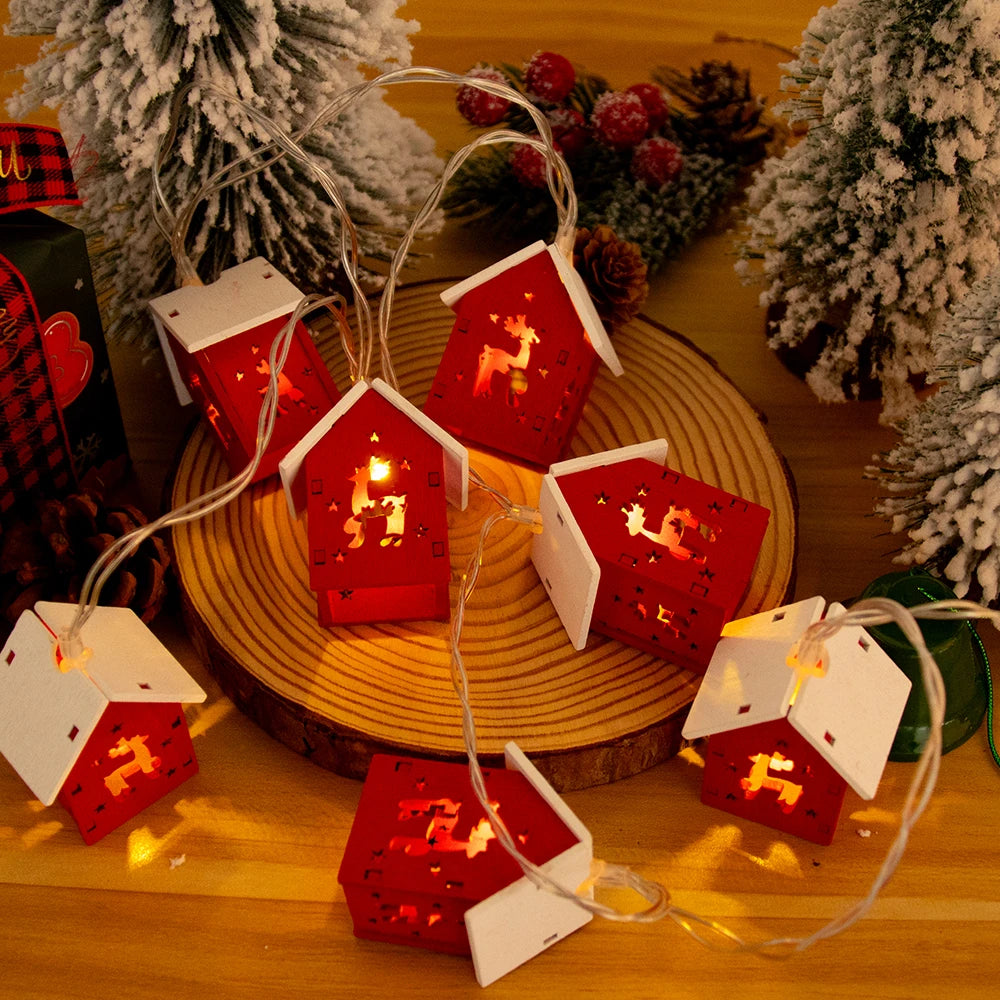 1.5M Christmas Wooden House LED String Lights - Holiday Decoration
