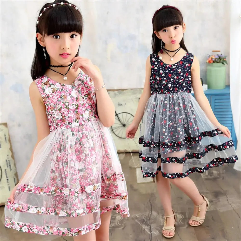 2024 Girls' Mesh Summer Dress – Fashionable Flower Dress for Ages 3-12