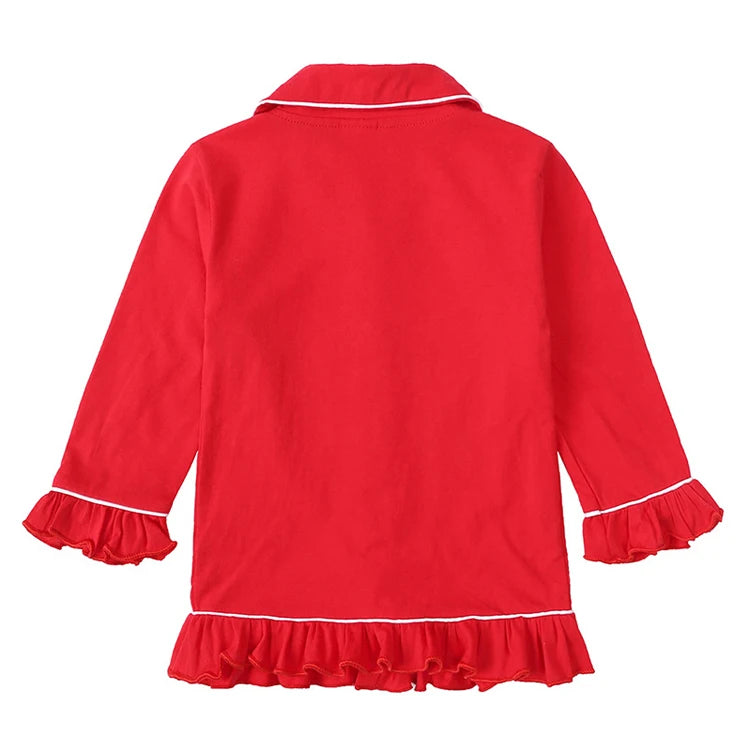 Christmas Pajamas for Kids – Soft Cotton Ruffle Red Pyjamas, Button-Up, Long Sleeve Sleepwear