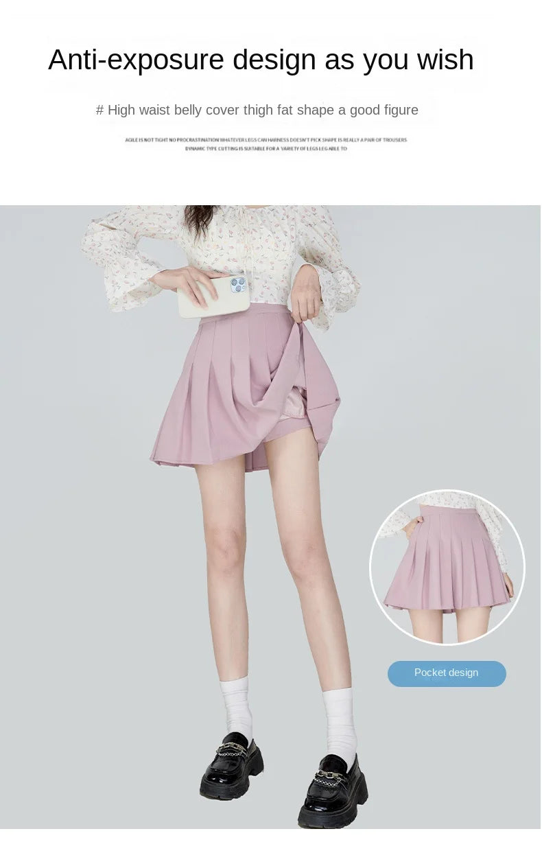 High-Waisted Black Pleated Skirt with Pockets
