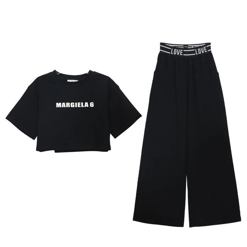 Summer Fashion Letter Top & Pants Set for Girls (Ages 5-14)