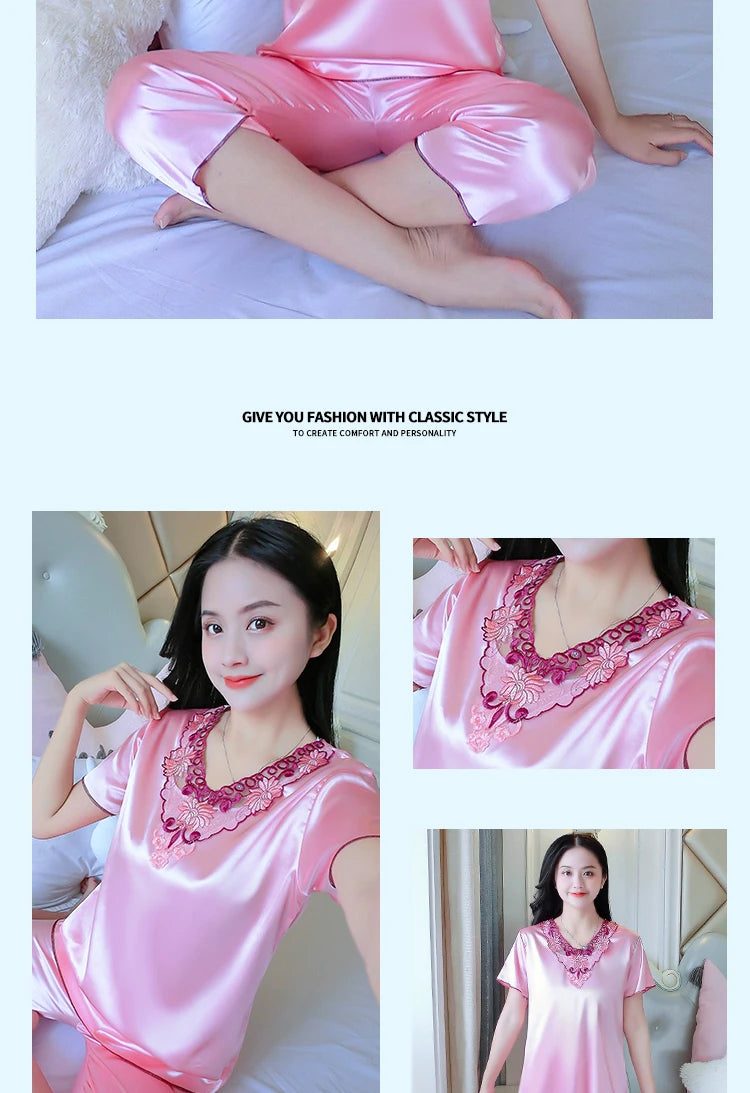 Plus Size 3XL Satin Pajama Set - Women's Casual Sleepwear (2 Pieces)