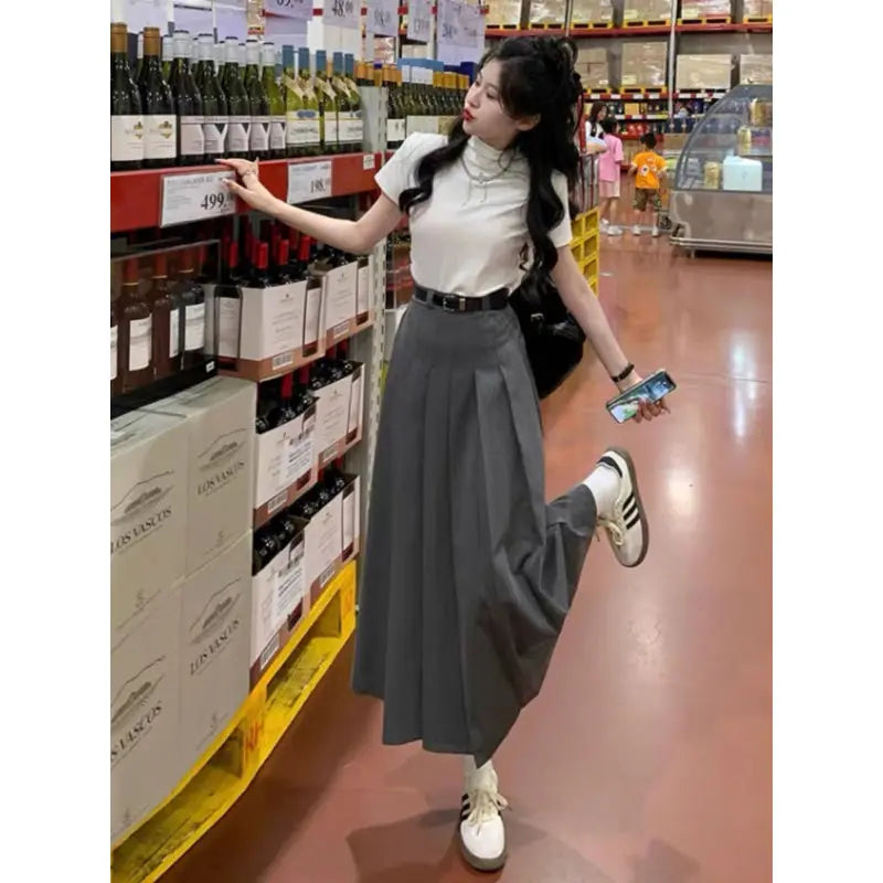 Korean Pleated A-Line Skirt for Petite Women