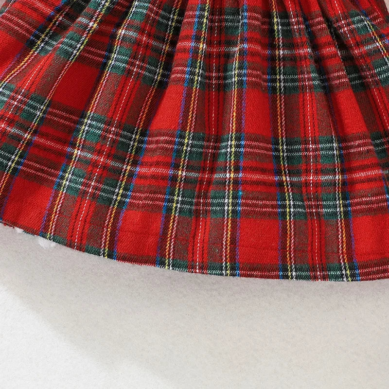 Baby Girl Birthday Dress – Long Sleeve Red Grid Princess Formal Outfit for 3 Months to 3 Years