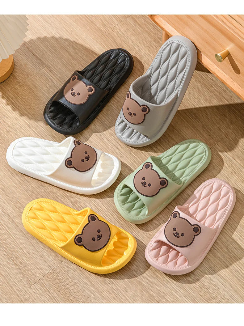 New EVA Slippers - Men & Women Cartoon Bear Sandals with Thick Soles, Non-Slip Bathroom and Casual Indoor/Outdoor Wear