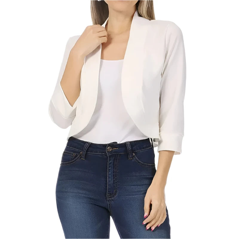 Plus Size 5XL Women's Cropped Bolero Cardigan – 3/4 Sleeve Open Stitch Shrug, Casual Streetwear.