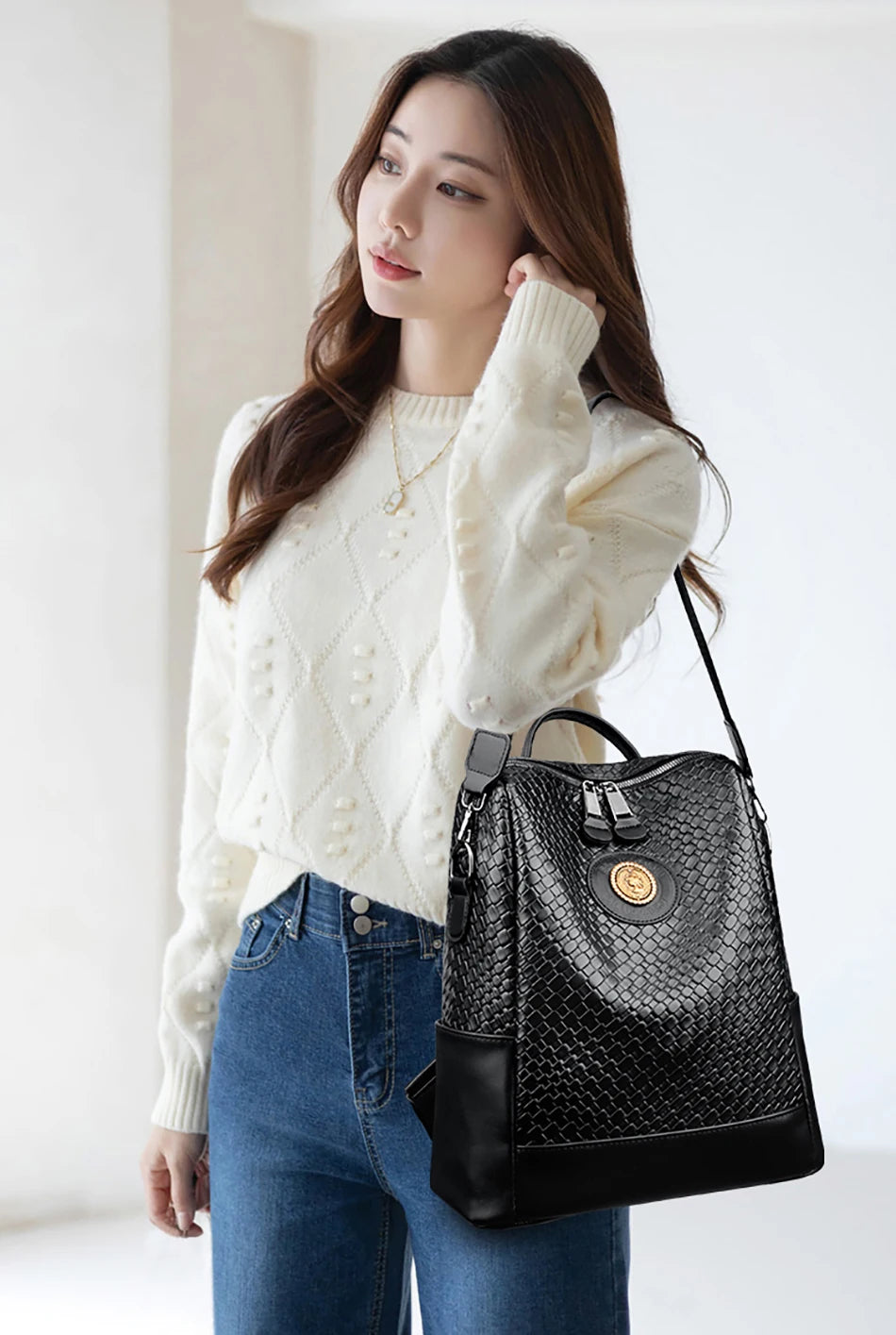 Luxury Leather Women's Backpack - Large Capacity Shoulder Bag