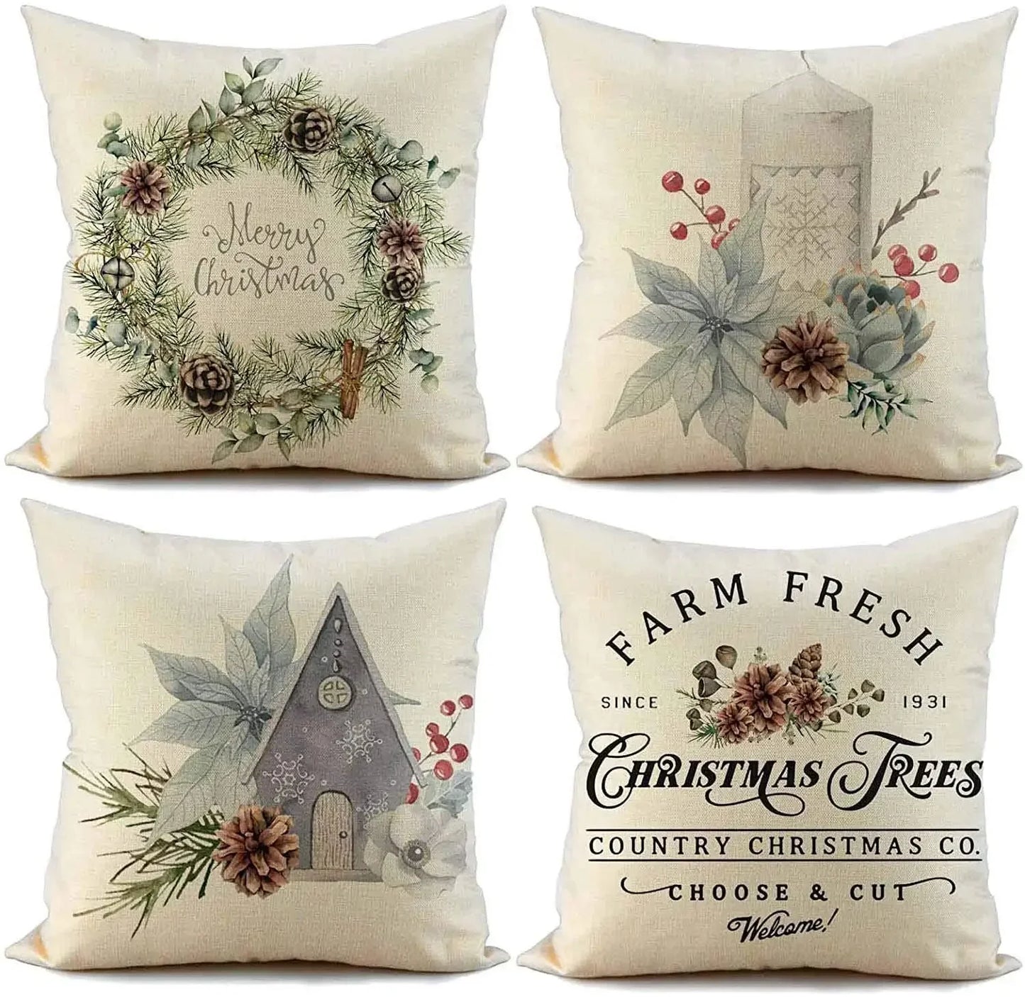 1PC Christmas Linen Pillowcase Cushion Cover – Customizable Home Sofa Decoration