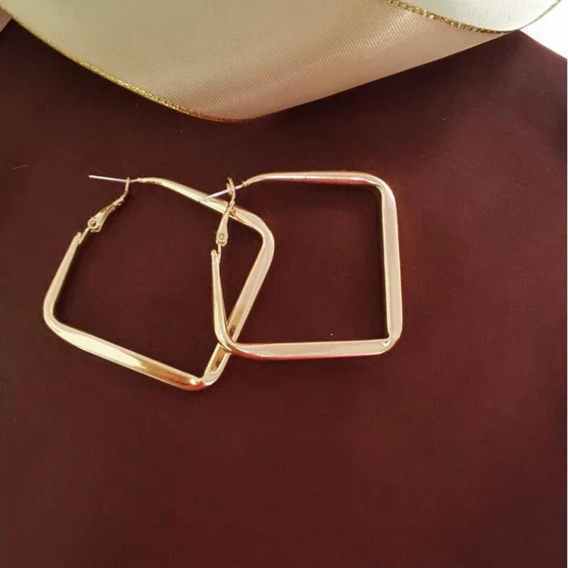 Women's Geometric Metal Earrings – Irregular Big Square Hoop Earrings, Fashion Jewelry Gift
