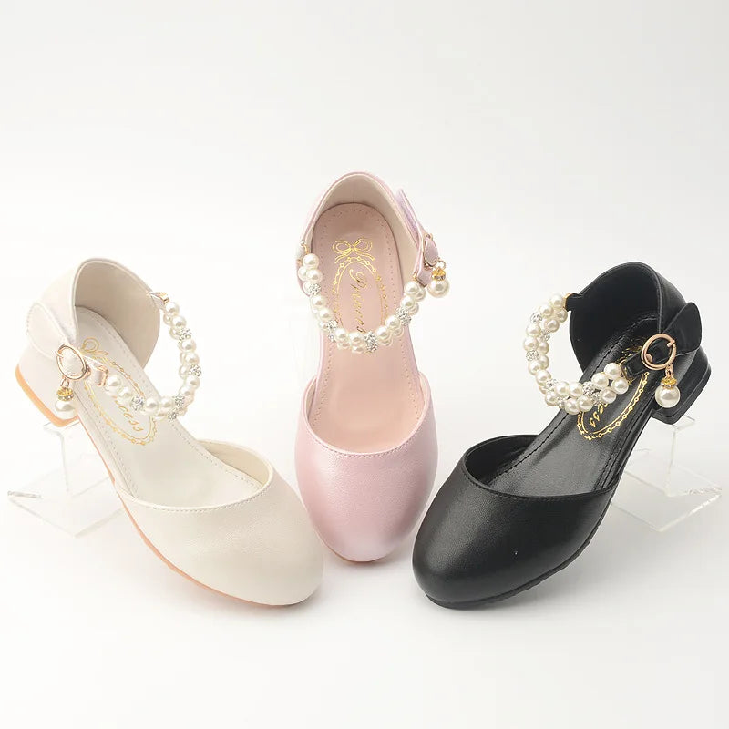 Girls' White Princess High Heel Mary Jane Sandals