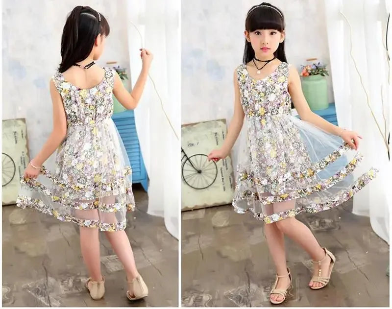 2024 Girls' Mesh Summer Dress – Fashionable Flower Dress for Ages 3-12