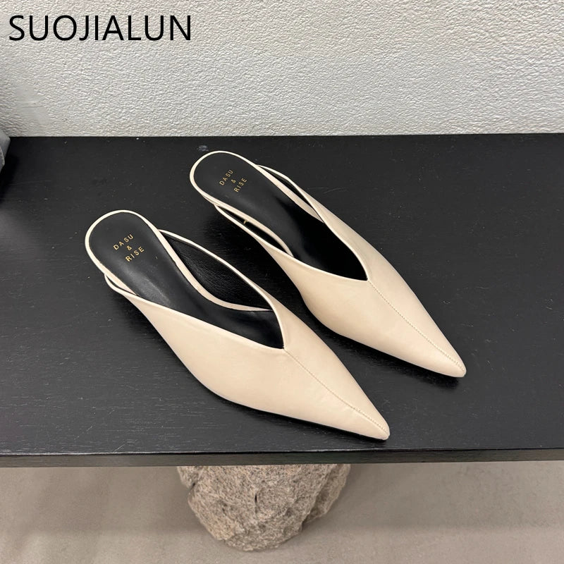 Spring Women's Pointed Toe Mules - Fashionable Slip-On Sandals