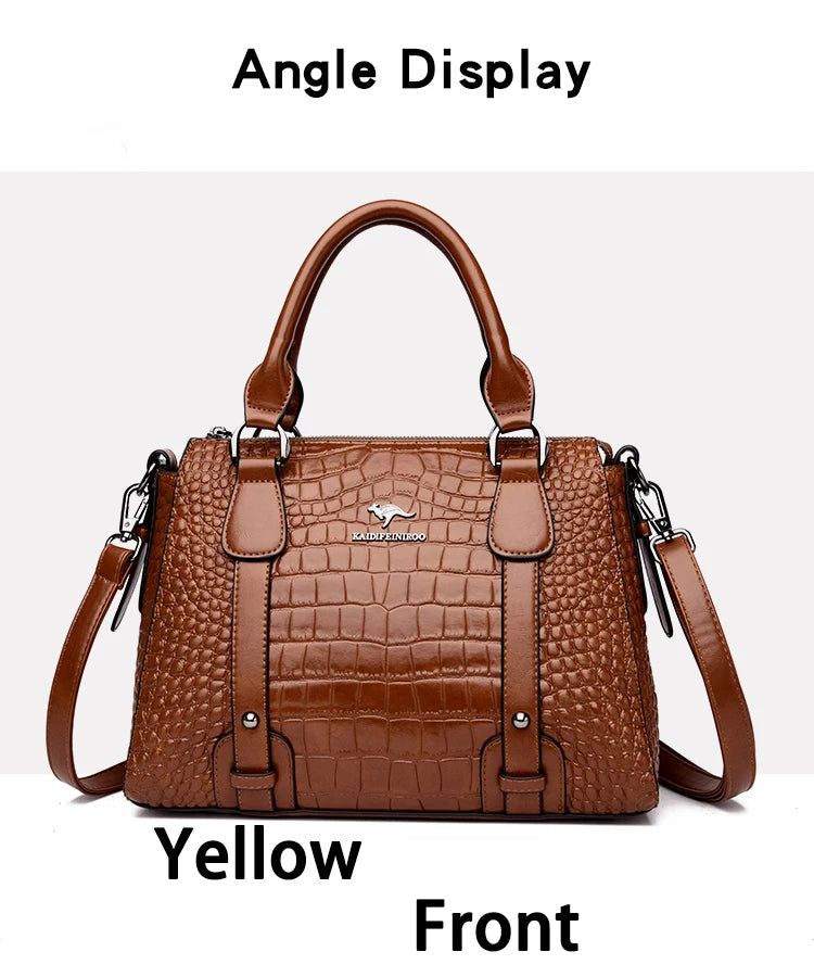 Luxury Genuine Leather Handbag - Women's Crocodile Pattern Shoulder & Crossbody Bag, Large Capacity Casual Tote