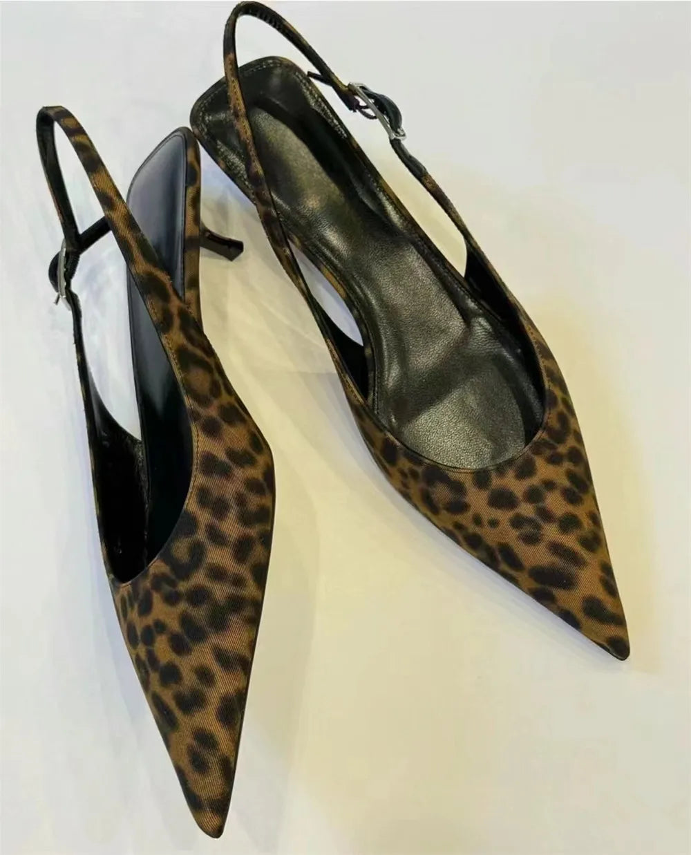 FEDONAS Women’s Leopard Kitten Heel Slingback Sandals – Genuine Leather Party Pumps