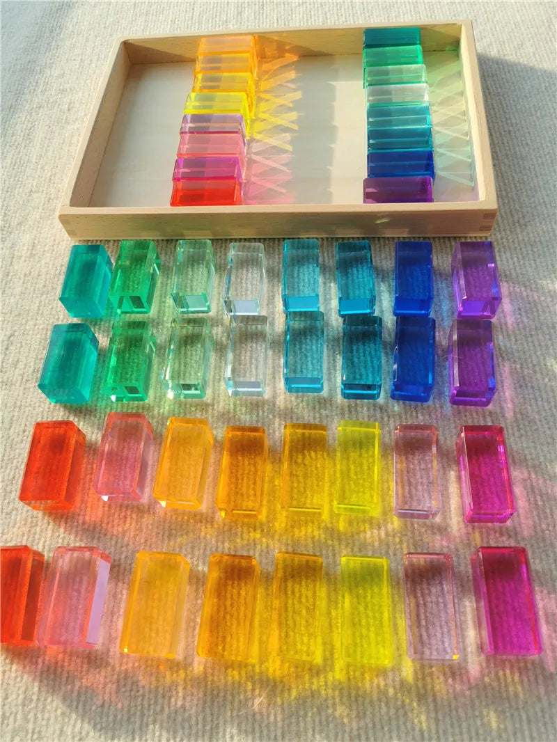 Montessori See-Through Rainbow Stacking Blocks – High-Transparent Acrylic Toy for Open Play