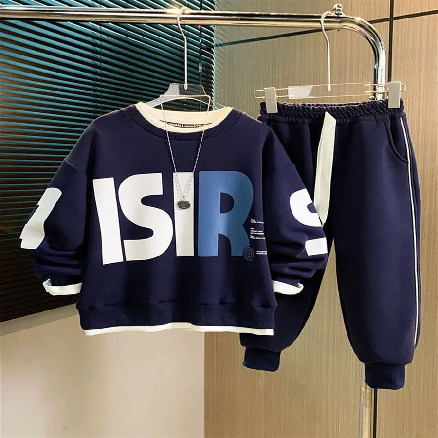 Boys' Autumn Tracksuit 2-Piece Set – Letter Print Top & Pants Outfit