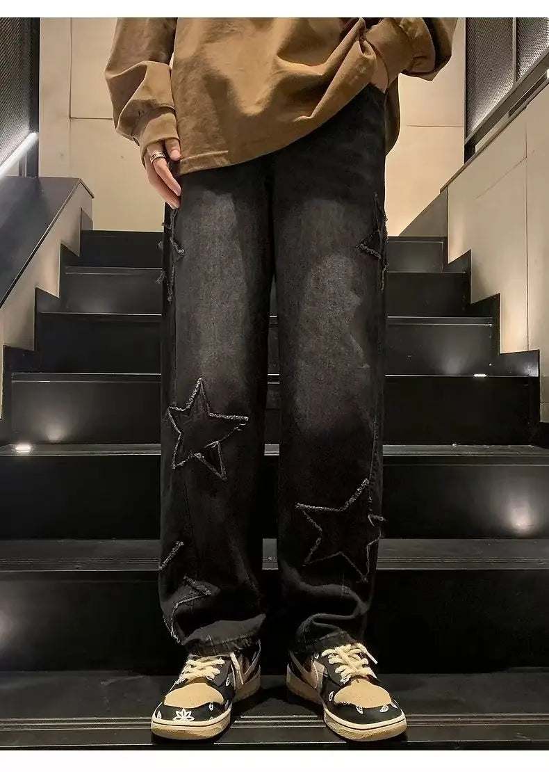 Hip Hop Embroidered Baggy Jeans - Men's Fashion Trousers