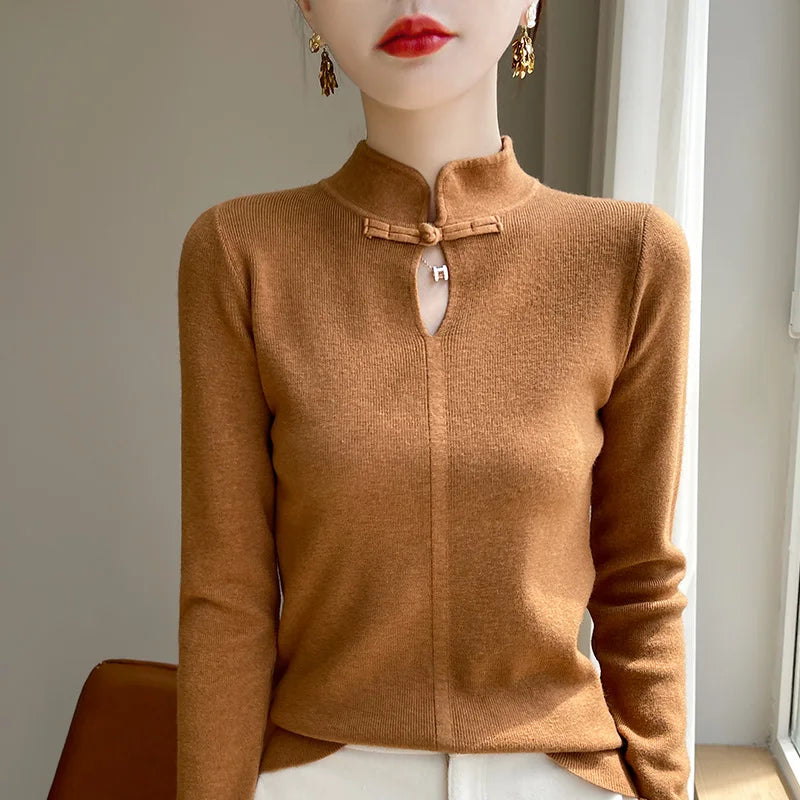 Women's Cashmere Long Sleeve Pullover Sweater – Autumn/Winter Knit