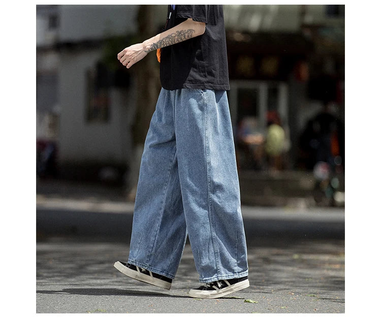 Men’s Hip Hop Wide-Leg Denim Cargo Jeans - Streetwear Skateboard Trousers