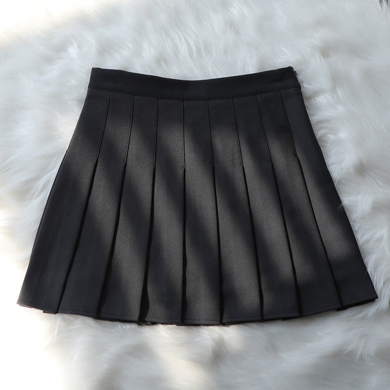 Korean High-Waisted Pleated A-Line Skirt