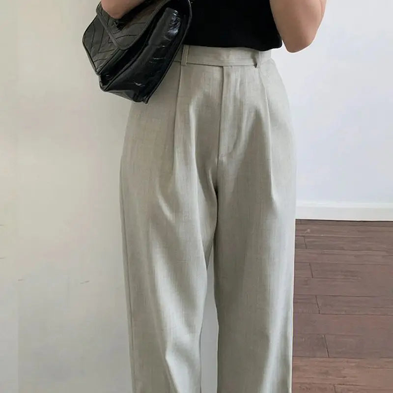 High Waist Narrow Wide-Leg Pants Draping Effect Tight Waist Straight-Leg Pants Classic Women's Trousers Commuter Gray Suit Pants