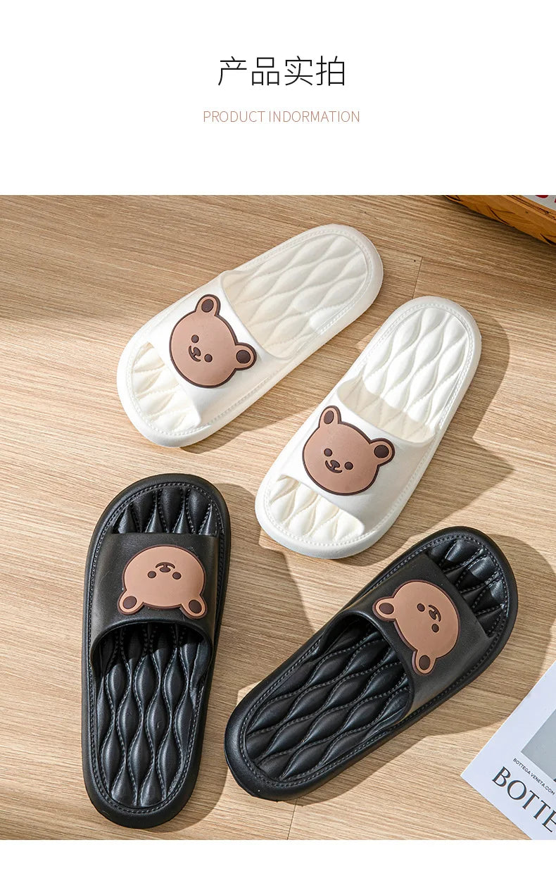 New EVA Slippers - Men & Women Cartoon Bear Sandals with Thick Soles, Non-Slip Bathroom and Casual Indoor/Outdoor Wear