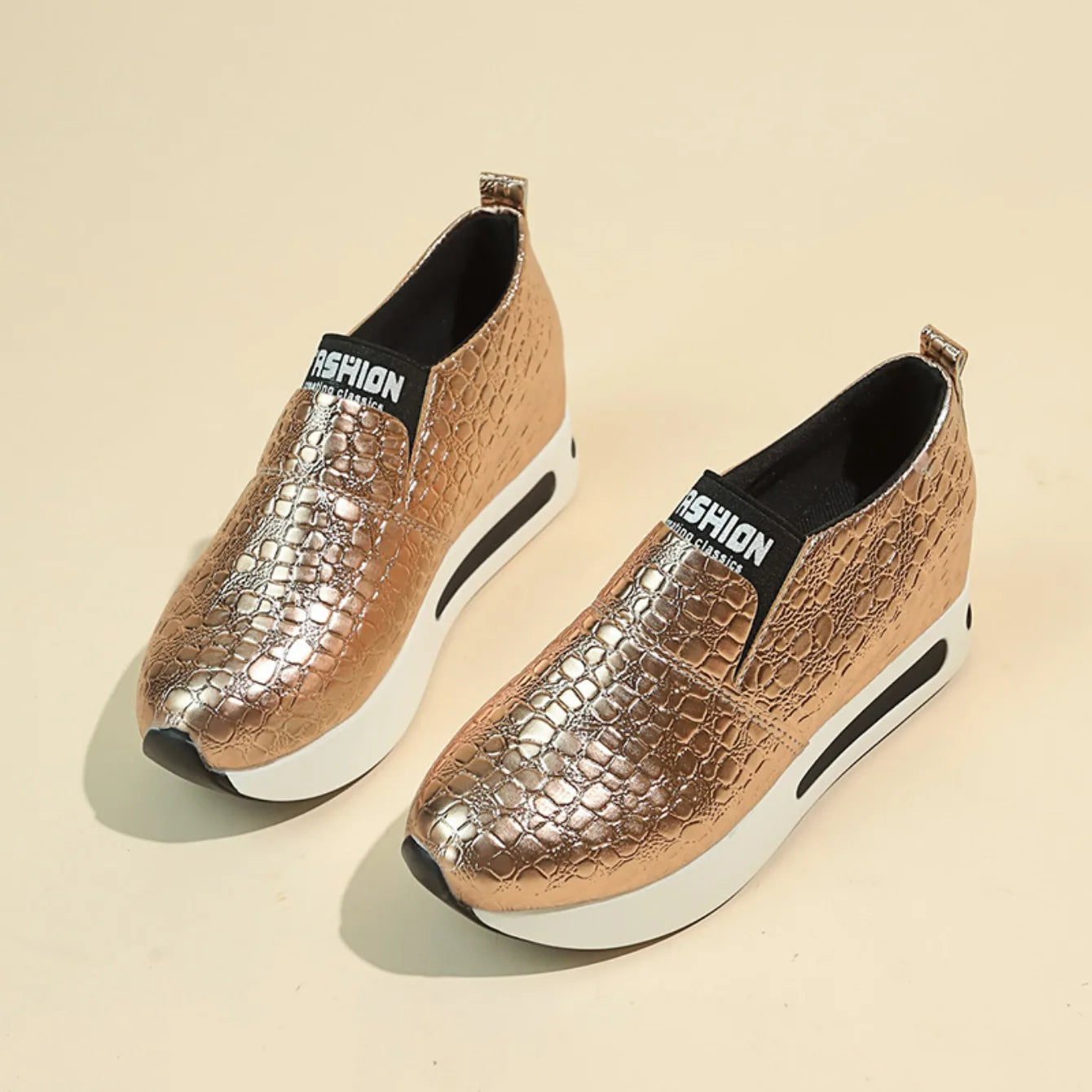 Women's Gold & Silver Patent Leather Platform Sneakers