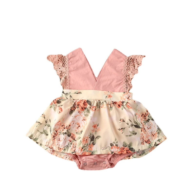 2-Piece Red Flower Baby Dress - Newborn to 24M Princess Outfit