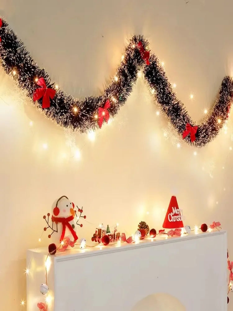 2m LED Christmas Tinsel Garland – Metallic Twist Decoration for Fireplace & Hanging