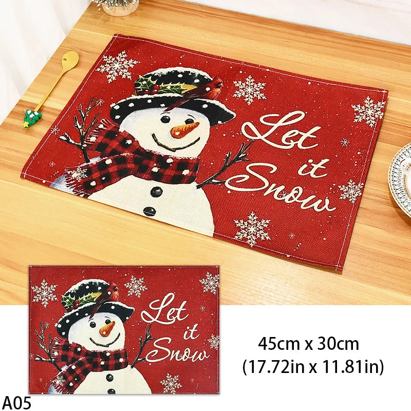 1/2pcs Linen Christmas Placemats – 30x45cm Buffalo Plaid Snowman Gnome Table Mats for Home Decor