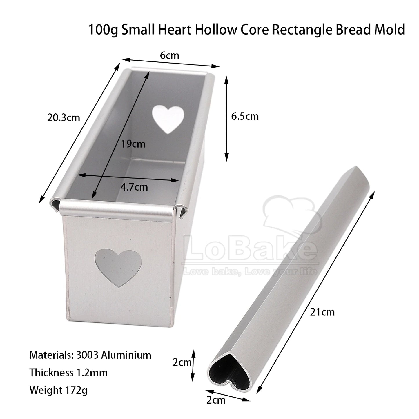 Aluminium Rectangle Toast Bread Mold – 100g/250g with Heart Stick & Mousse Cake Tin