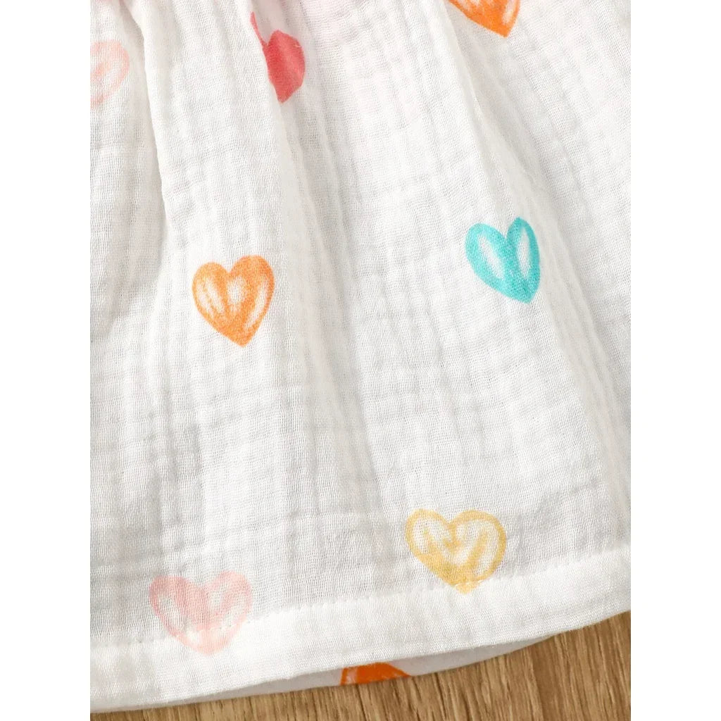Newborn Baby Girl Cotton Dress & Hat Set – Sleeveless Love Pattern for Summer Beach (0-9 Months)