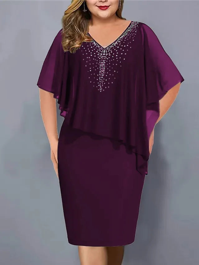 Elegant Rhinestone Chiffon Bodycon Plus Size Party Dress