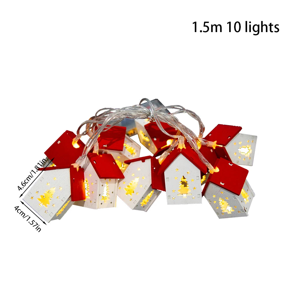 1.5M Christmas Wooden House LED String Lights - Holiday Decoration