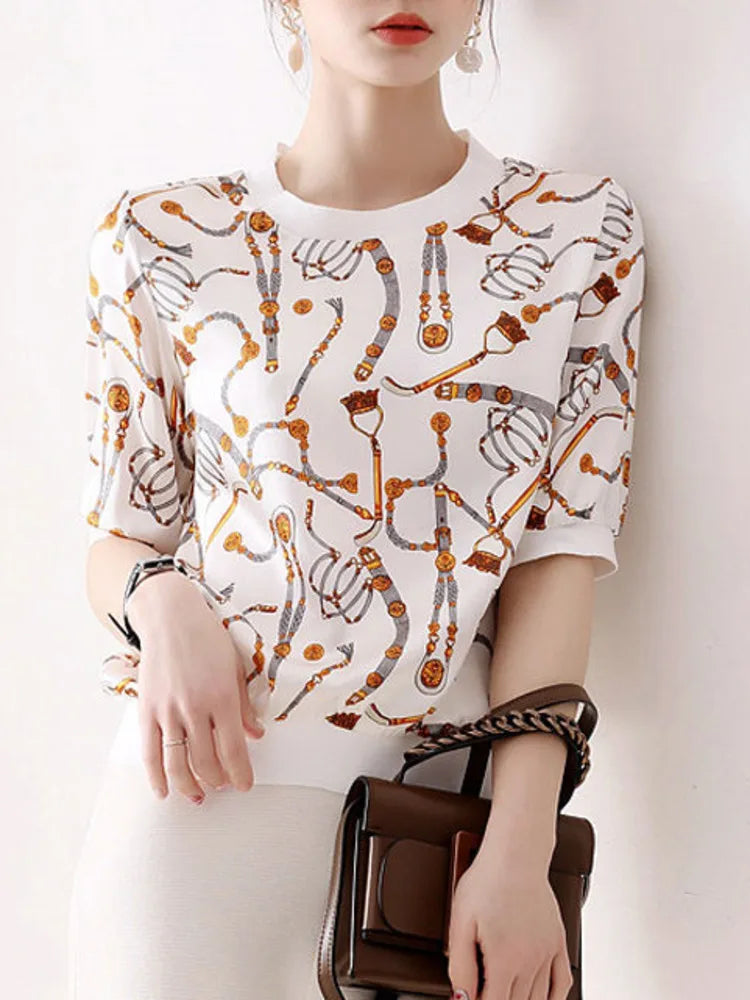 Vintage Ice Silk Short Sleeve Tee for Women