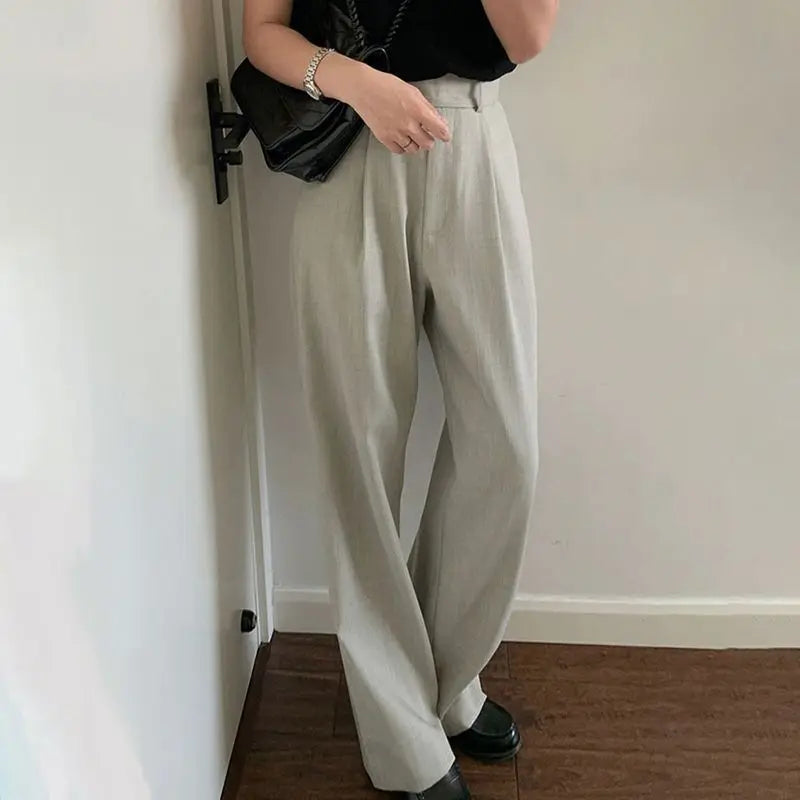 High Waist Narrow Wide-Leg Pants Draping Effect Tight Waist Straight-Leg Pants Classic Women's Trousers Commuter Gray Suit Pants