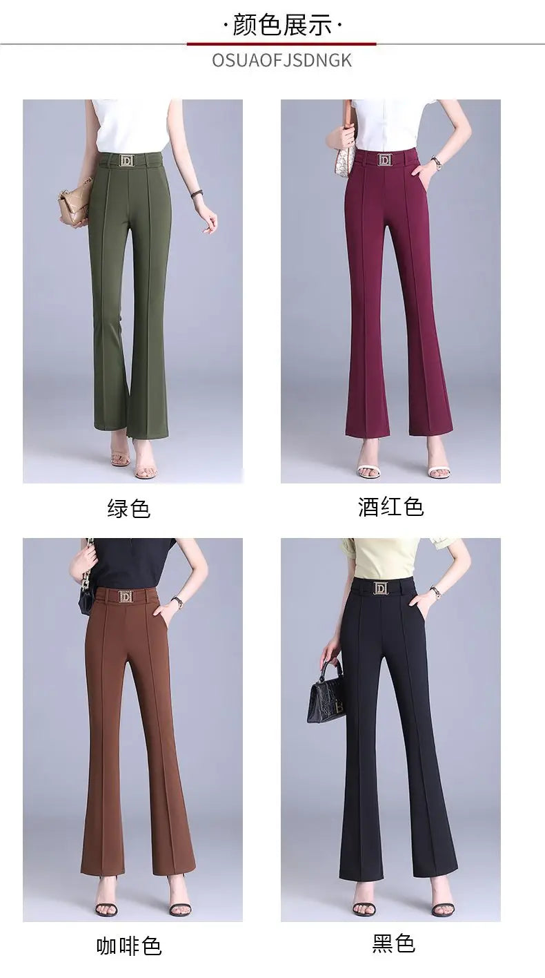 Spring/Summer High Waist Flare Pants with Bright Line Decoration