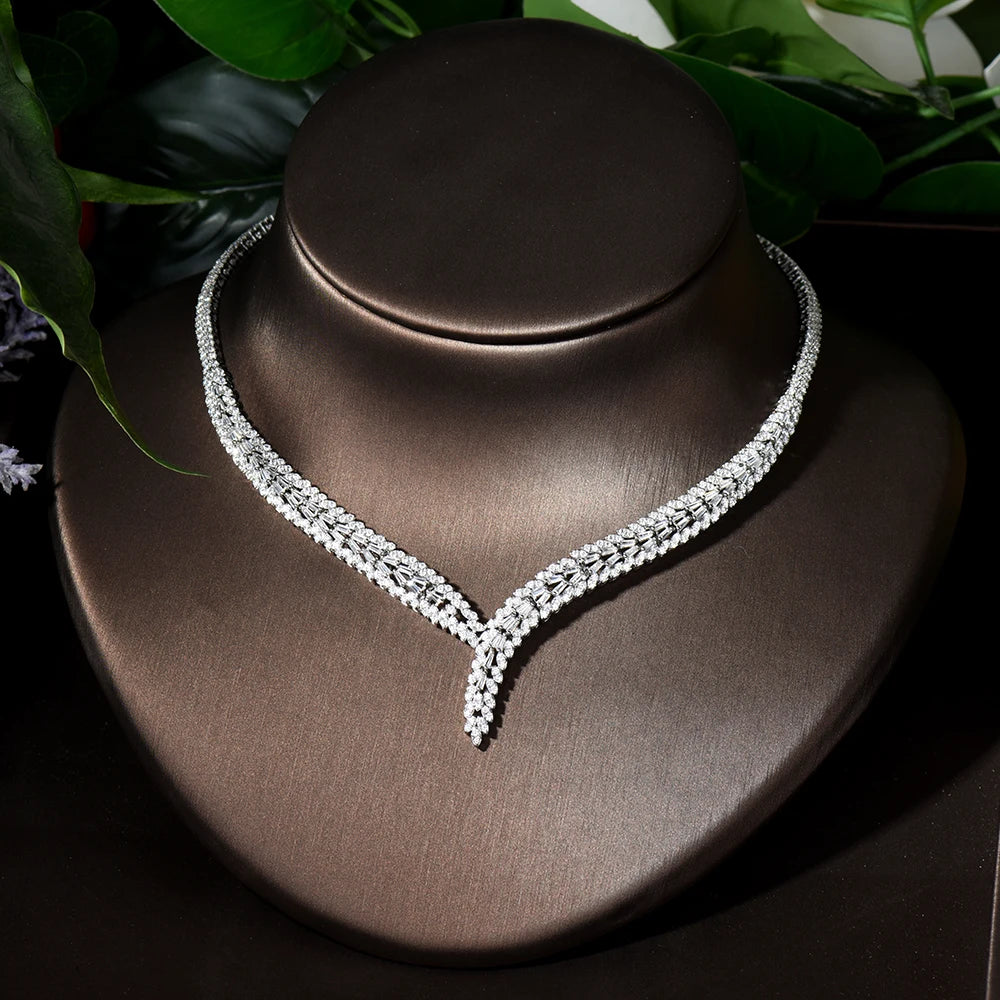 Classic CZ Bridal Jewelry Set – Rectangular Necklace & Earrings