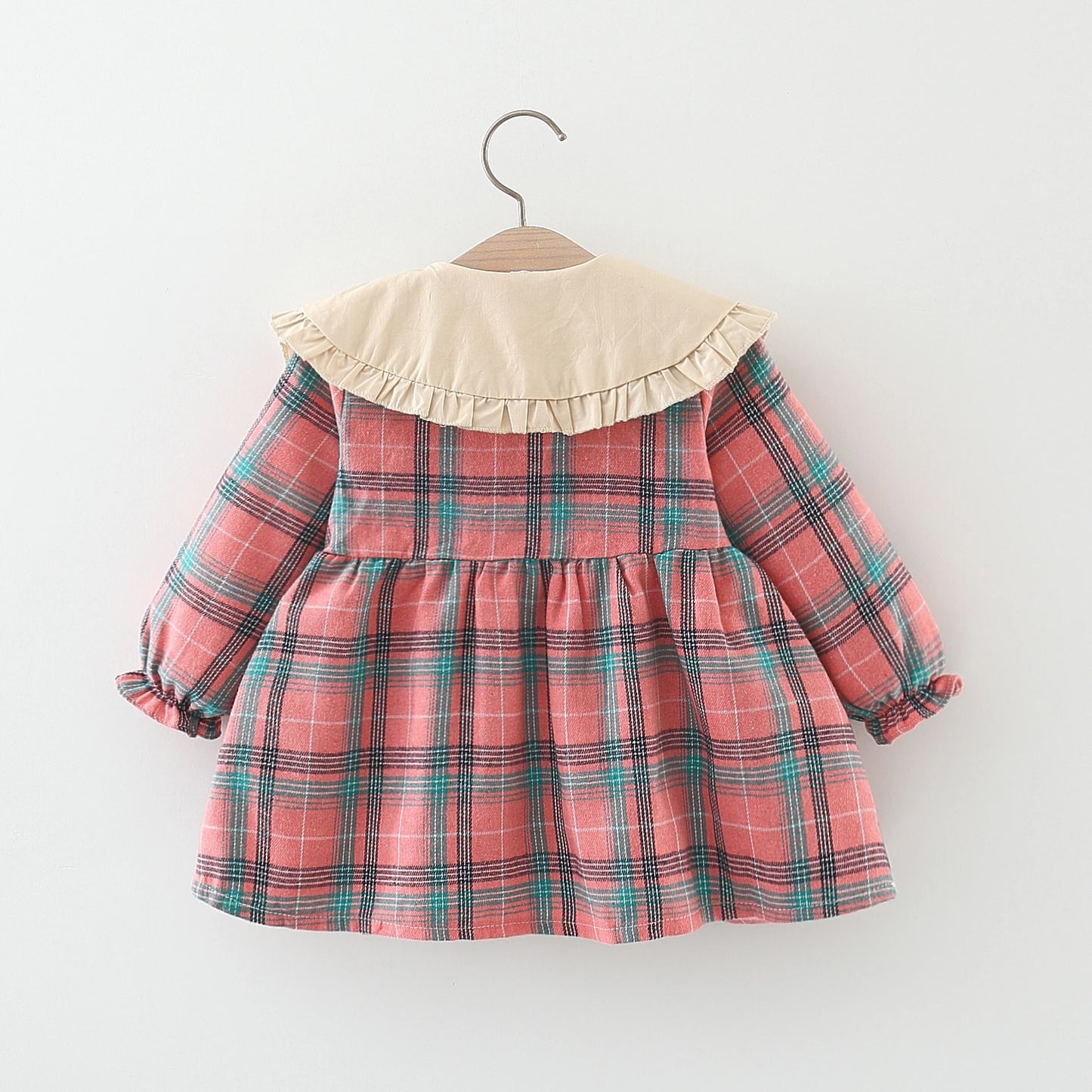 Autumn Girls' Plaid Polo Dress - College Style with Rabbit