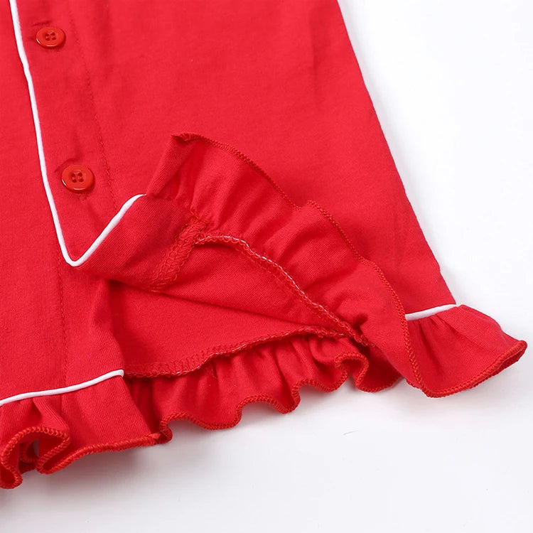 Christmas Pajamas for Kids – Soft Cotton Ruffle Red Pyjamas, Button-Up, Long Sleeve Sleepwear