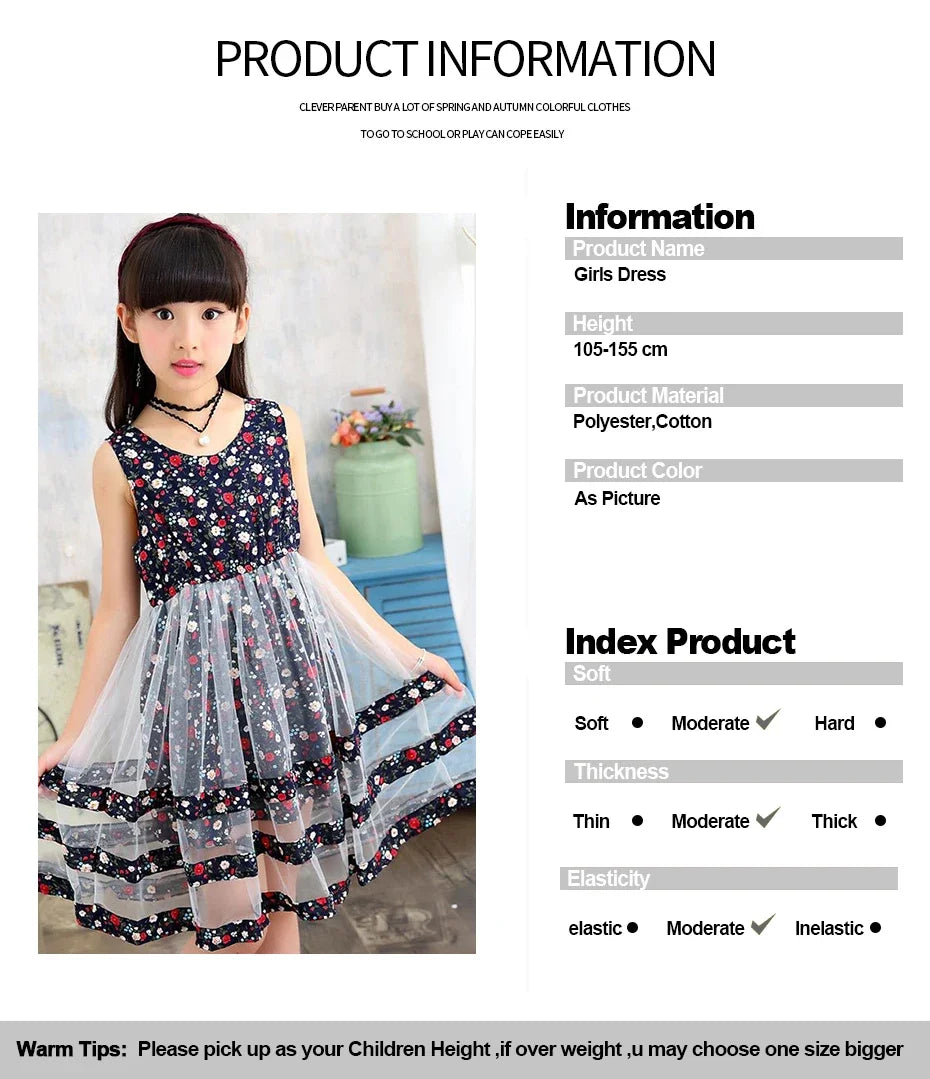 2024 Girls' Mesh Summer Dress – Fashionable Flower Dress for Ages 3-12
