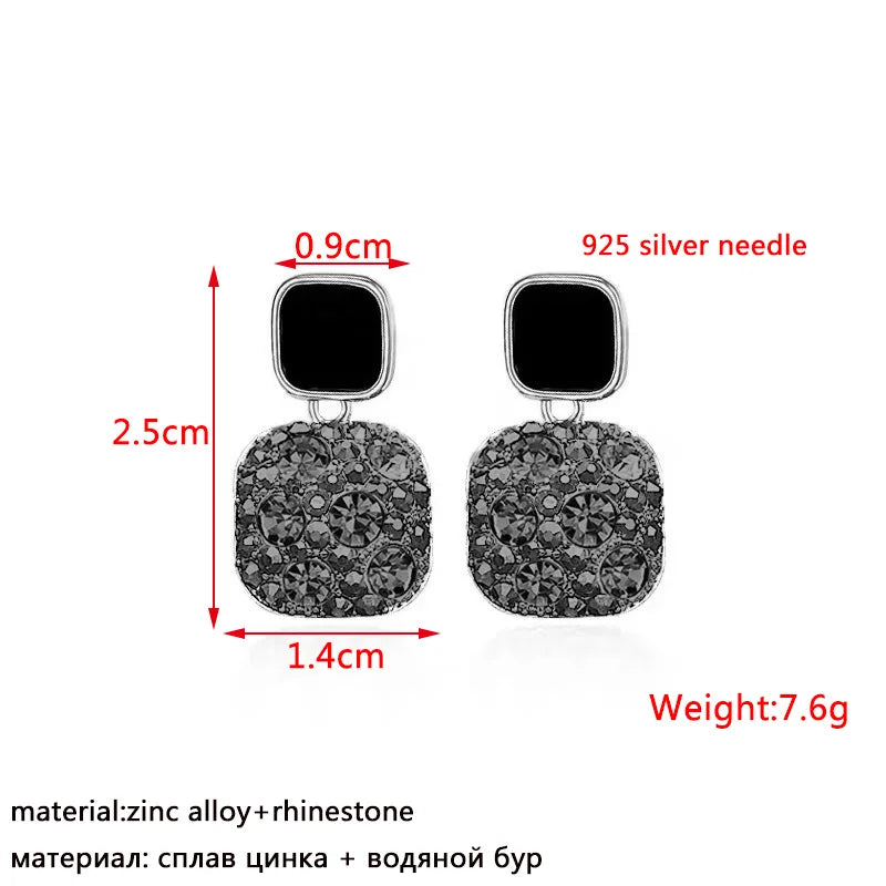 Black Crystal Rhinestone Drop Earrings - Elegant Party Jewelry